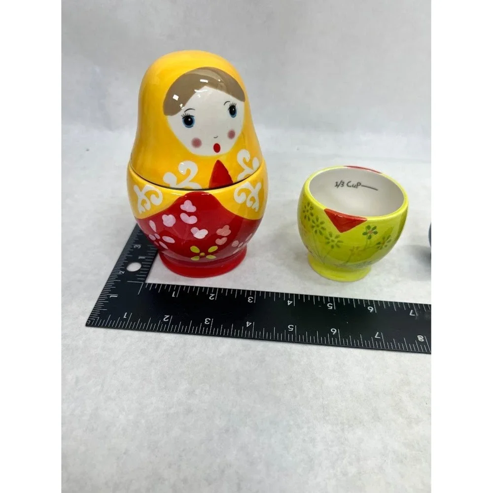 Matryoshka Russian Nesting Doll Ceramic Measuring Cups and Spoons Set Colorful